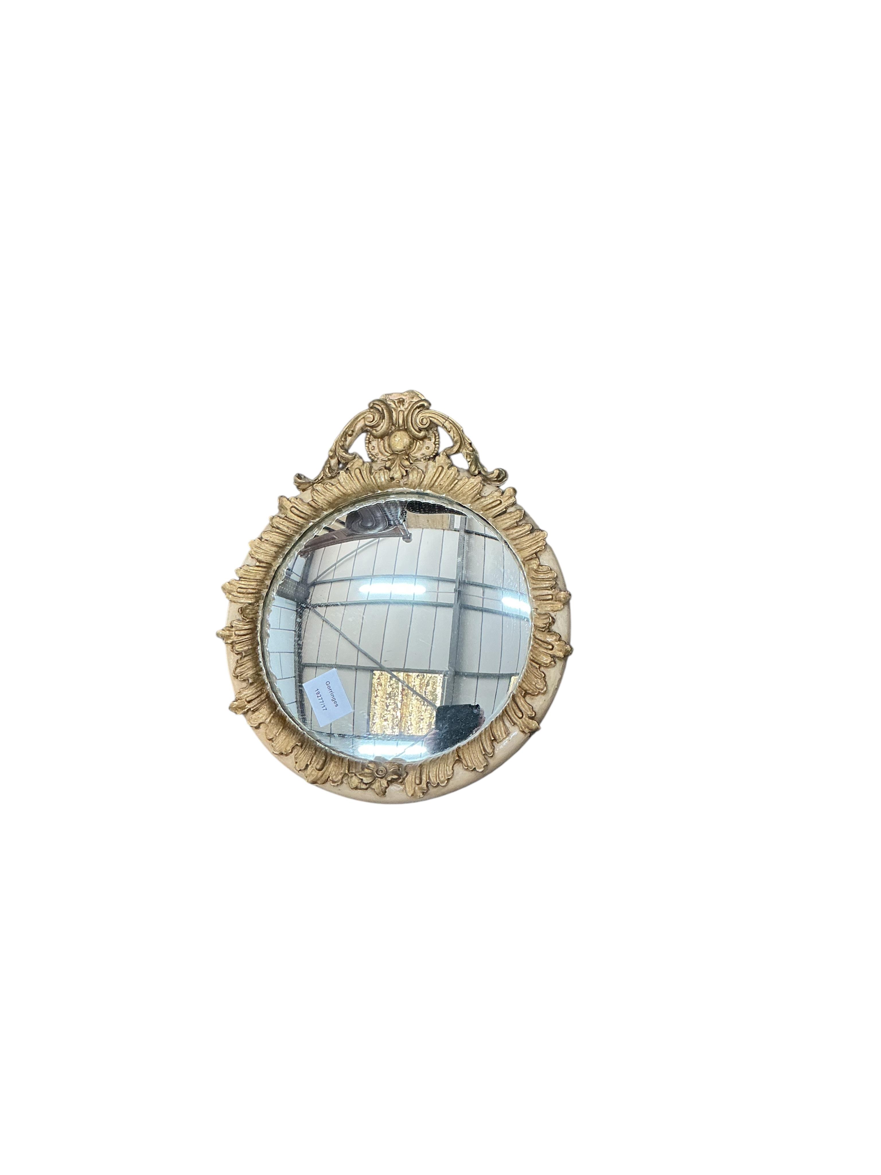 Three gilt wood and composition convex wall mirrors, largest diameter 44cm